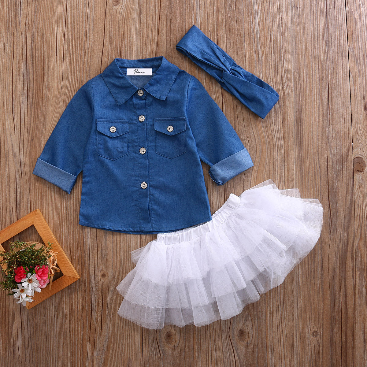 Girls 2T Floral Denim Jacket With Tulle Skirt. 