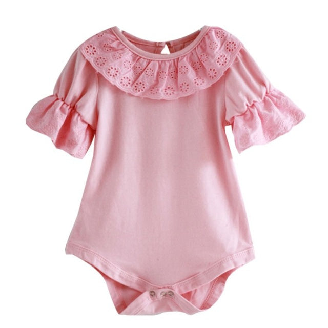 Frilly Flower Lace Collar Ruffle Sleeve Baby Girl Onesie Bodysuit
