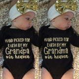 😇 Handpicked For Earth By My Grandma In Heaven 😇 - 2pc. Headband Onesie Bodysuit Baby Girl (Black & Gold Glitter)