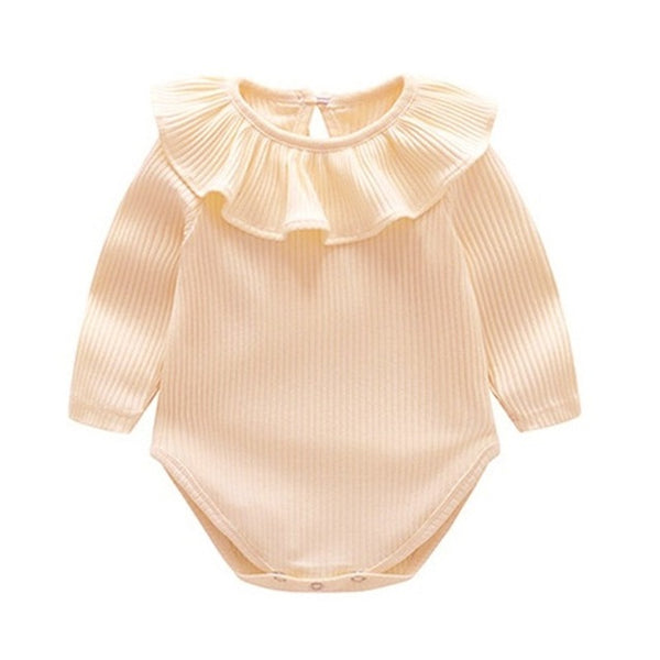 Ruffled Neck Long Sleeve Baby Onesie Bodysuit Baby Girl (Available in 5 colors)