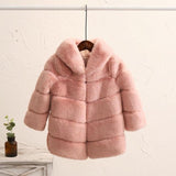 Vegan Hooded Fur Coat Toddler Girl (Red/Pink/Black/Gray/White)