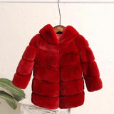 Vegan Hooded Fur Coat Toddler Girl (Red/Pink/Black/Gray/White)
