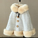 Hooded Button Down Vegan Fur Cape Coat Toddler Girl (Available in Coffee/Pink/Blue)
