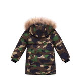 Long Puffer Coat with Vegan Fur Hood Toddler Boy (Camouflage)