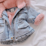 Denim and Vegan Fur Parka Coat Toddler Baby Girl (Available in Pink/Blue)