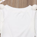 Long Sleeve Knit Shirt with Balls & Vegan Suede Skirt 2pc. Set Toddler Girl (Black/White)