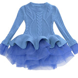 Ruffle Bottom Frilly Crochet Sweater Dress Toddler Girl (Navy, Purple or Yellow)