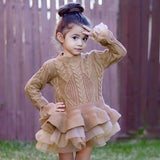 Ruffle Bottom Frilly Crochet Sweater Dress Toddler Girl (Navy, Purple or Yellow)