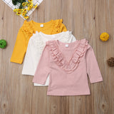 Ruffled Collar Long Sleeve Shirt Baby Girl and Toddler (Yellow/Pink/White)