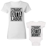 Straight Outta Labor & Straight Outta Mommy Matching T-Shirt and Onesie (Black/White/Gray)
