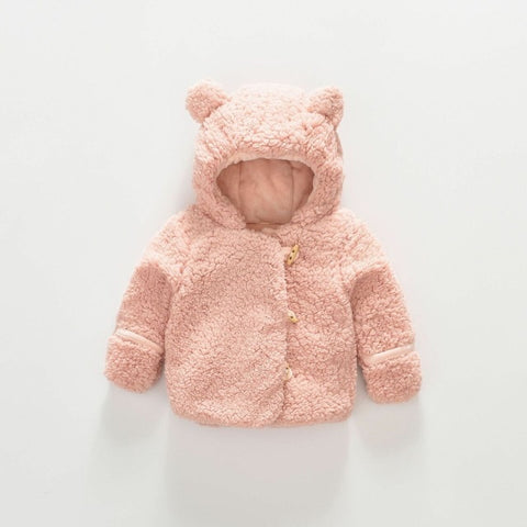 Hooded Teddy Coat with Animal Ears Toddler Girl (Brown/Pink)