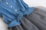 Long Sleeve Denim Top Tulle Bottom Dress Toddler Girl (Light Wash Denim/Dark Wash Denim)