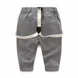 Long Sleeved Collar Shirt With Bow Tie and Suspender Pants Baby Boy (Gray & White)