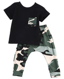 Camouflage Pocket T-Shirt and Pants 2 pc. Clothing Set Baby Boy and Toddler (Gray or Black)