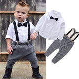 Collar Shirt with Bow Tie & Suspender Harem Pants 2pc. Set Baby Boy (Gray/White/Black)
