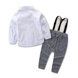 Collar Shirt with Bow Tie & Suspender Harem Pants 2pc. Set Baby Boy (Gray/White/Black)