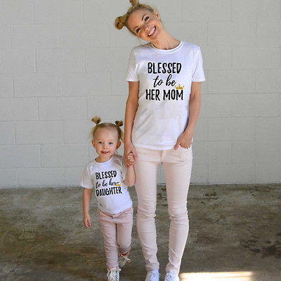 Blessed to be Her Mom - Matching Mother and Toddler Daughter  T-Shirts (White, Black & Gold)