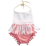 Halter Romper with Tassels Baby Girl (White & Coral)
