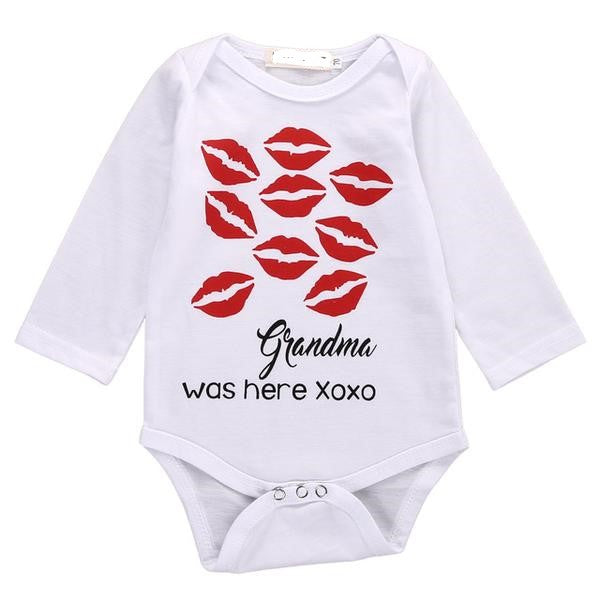 💋 Grandma Was Here xoxo - Onesie Bodysuit Baby Boy Girl (Red/White) 💋