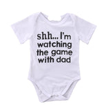 Shh...I'm Watching the Game with Dad 🏀🏈⚾- Unisex Baby Onesie Bodysuit (White & Black)