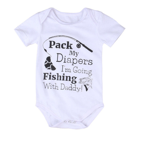 Pack my Diapers I'm Going Fishing with Daddy 🐟 -  Unisex Baby Onesie Bodysuit (White & Black)