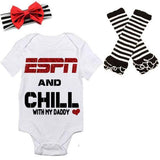 ESPN 🏈 and Chill with My Daddy - 4 pc. Baby Girl Onesie Bodysuit Set (White, Red & Black)