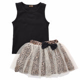 🐆 Sleeveless Top & Tutu Skirt with Leopard Trim 2pc. Set Baby Girl and Toddler (Black/Brown/Tan) 🐆