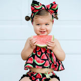 🍉 Watermelon Crop Top & Bloomer Shorts with Headband 3pc. Set Baby Girl and Toddler (Black/Red/Green) 🍉