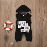 Don't Touch The Hair 🙃😂 - Hooded Romper Jumpsuit Unisex Baby Girl Boy (Black & White)