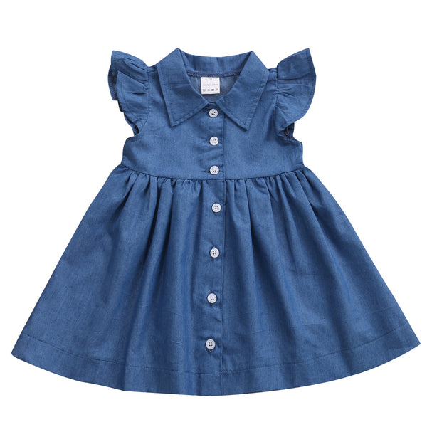 Short Sleeve Denim Dress Baby Girl and Toddler - (Medium Wash)