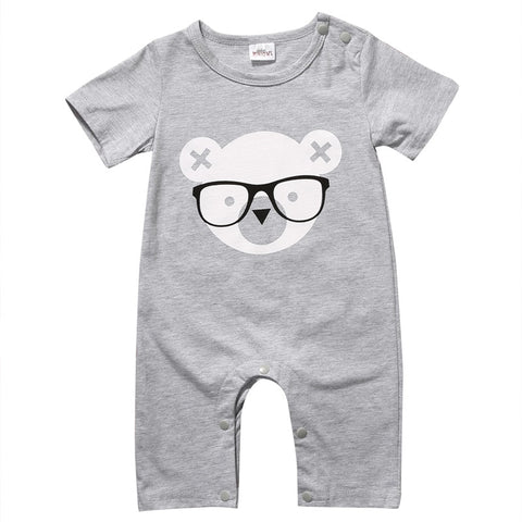 🐻 Bear Print Short Sleeve Jumpsuit Baby Boy (Gray/Black/White)
