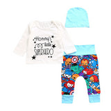 Mommy's Little Superhero - 3pc. T-Shirt, Hat & Pants Set Baby Boy (Aqua Multi)