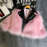 Vegan Fur Coat with Vegan Leather Collar Toddler Girl (Black/Green/Pink/Burgundy/White)