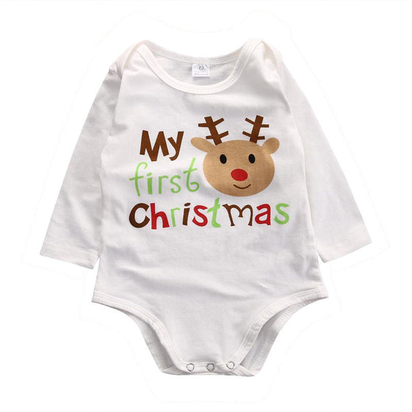 My First Christmas - Long Sleeve Onesie Bodysuit Unisex Baby Boy Girl (White Multi)