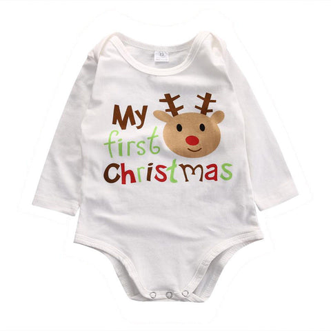 My First Christmas - Long Sleeve Onesie Bodysuit Unisex Baby Boy Girl (White Multi)