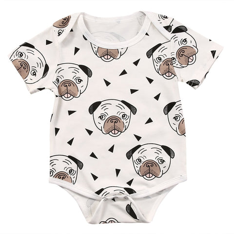 🐶 Pug Dog Print Onesie Baby Boy (Cream, Mocha & Black)