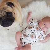 🐶 Pug Dog Print Onesie Baby Boy (Cream, Mocha & Black)