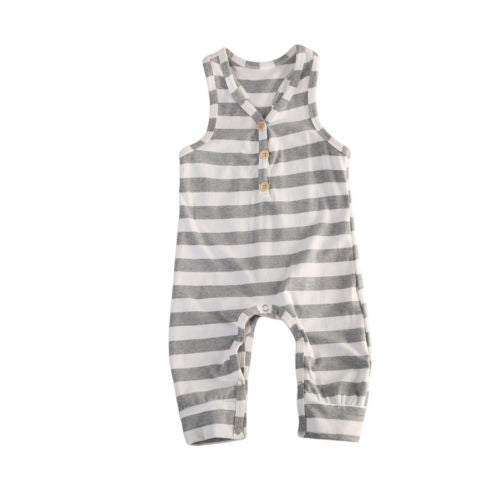 Striped Sleeveless Jumpsuit Baby Boy Baby Girl Unisex (Gray/White)