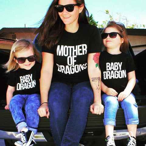 Mother of Dragons 🐉 + Unisex Baby Dragon - Matching Family T-Shirts (White Multi)