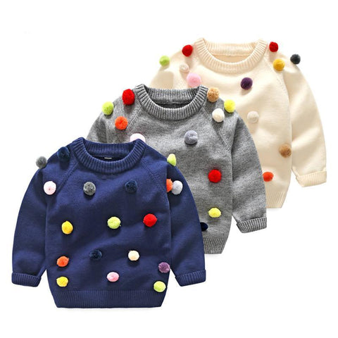 Rainbow Pom Pom Sweater Toddler Girl (Available in Blue, Cream or Gray)