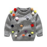 Rainbow Pom Pom Sweater Toddler Girl (Available in Blue, Cream or Gray)