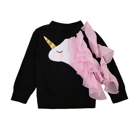 Ruffled Unicorn 🦄 Long Sleeved Sweatshirt Baby Girl & Toddler (Black & Pink Multi)