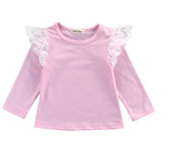 Frilly Lace Shoulder Top Baby Girl (Available in Pink, Black, White or Stripes)