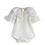 Frilly Flower Lace Collar Ruffle Sleeve Baby Girl Onesie Bodysuit (Available in Pink or White)