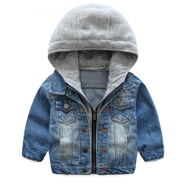 Distressed Denim Jacket with Sweatshirt Hood Toddler Boy (Medium Blue Wash/Gray)