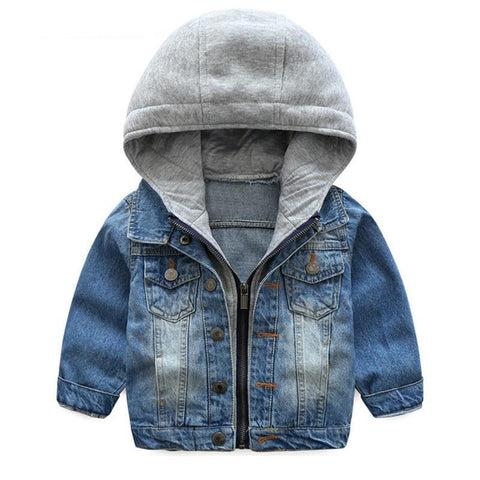 Distressed Denim Jacket with Sweatshirt Hood Toddler Boy (Medium Blue Wash/Gray)