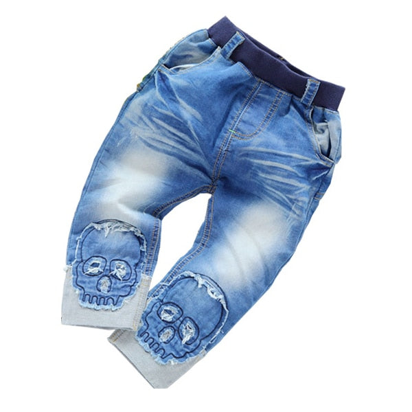 Skull 💀 Cutout Hem Stonewashed Jeans Toddler Boy (Light to Medium Wash)