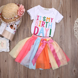 It's My Birthday 🎂 - T-Shirt and Tulle Tutu Skirt 2 pc. Set Baby Girl and Toddler (White & Rainbow Multi)