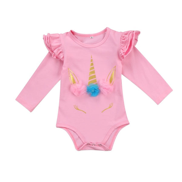 Unicorn Ruffled Shoulder Onesie Bodysuit Baby Girl (Available in Pink or White)