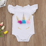 Unicorn Ruffled Shoulder Onesie Bodysuit Baby Girl (Available in Pink or White)